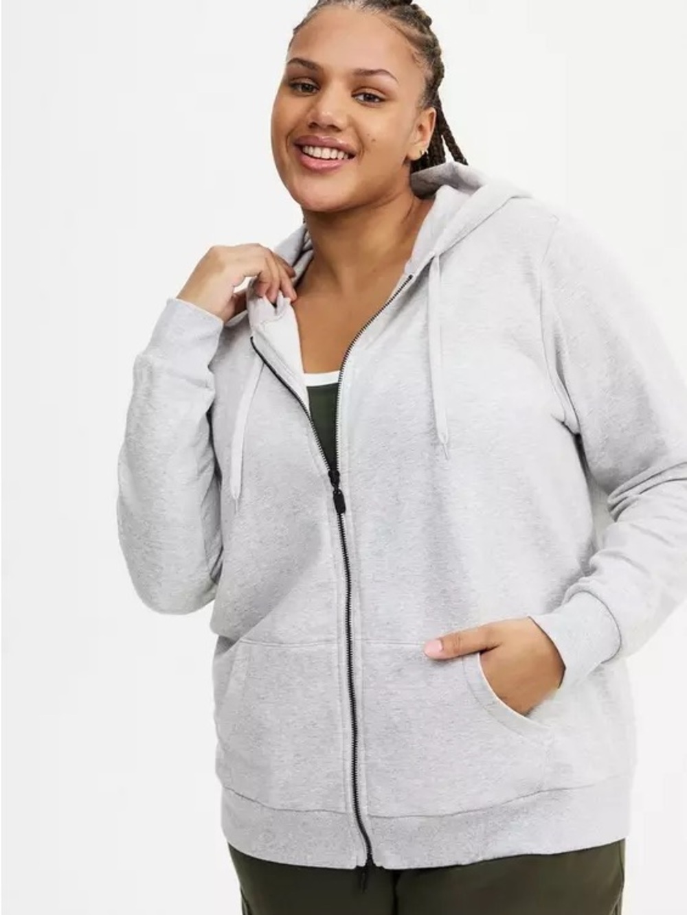 TRU by Torrid Light Gray Full-Zip Hoodie
